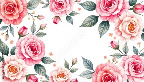 Delicate watercolor roses repeat in a soft, romantic pattern , flower, repeating