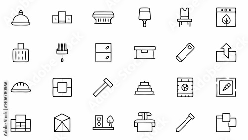 Linear style outline icons related to flooring with simple clean strokes ideal for construction websites home makeover projects and flooring solution businesses