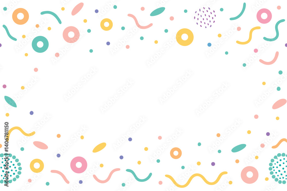 Abstract with Pastel Color Dots, Rings and Wavy Lines on White Background Abstract with Pastel Color Dots, Rings and Wavy Lines on White Background