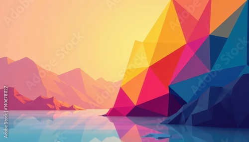 Geometric abstract shapes, vibrant color palette, modern style, abstract, seamless, contemporary
