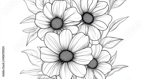 Wallpaper Mural Hand-Drawn Floral Outline Design Torontodigital.ca