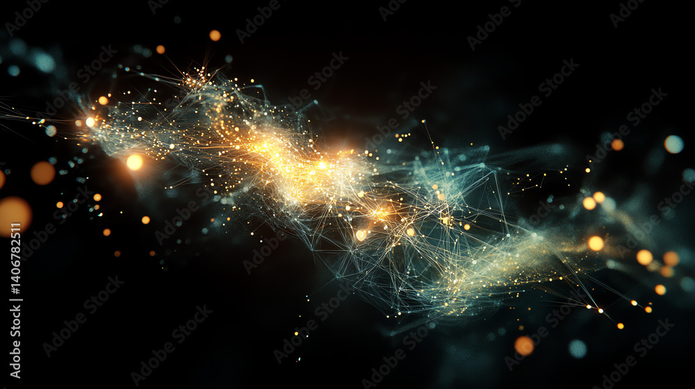 Obraz premium Futuristic neural network visualization with glowing data streams, digital brain concepts, and cybernetic themes on a dark background. Perfect for AI, tech, and sci-fi projects.