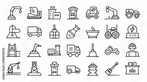 Line art construction icons representing various maintenance activities, great for contractor websites, home improvement apps, and project planning visuals