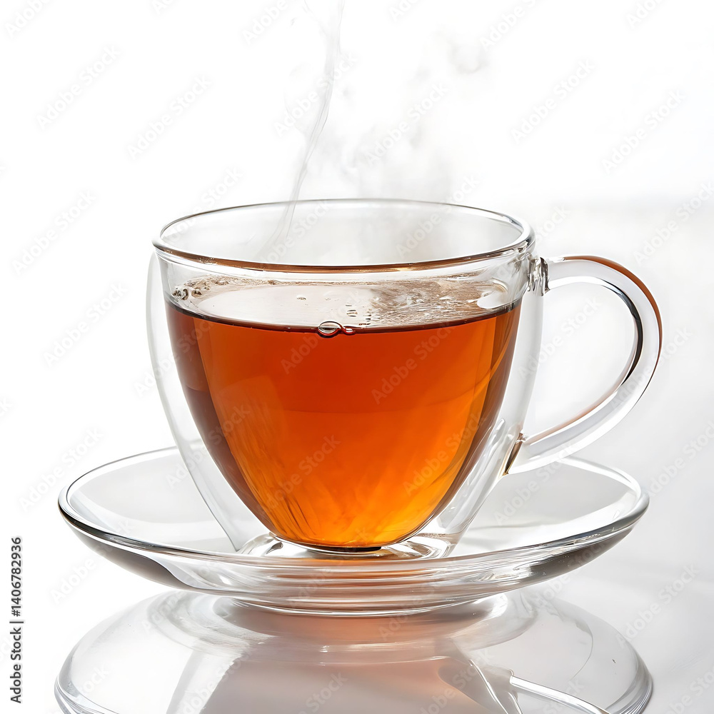 Steaming Glass Teacup with Saucer, Perfect for Relaxation Steaming Glass Teacup with Saucer, Perfect for Relaxation