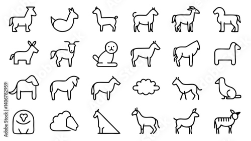 Cute and professional outline icons showcasing pets and domestic animals ideal for pet shops, animal care websites, and home animal-related projects