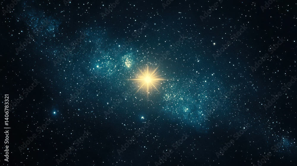 Fototapeta premium Bright star cosmic nebula night sky hope