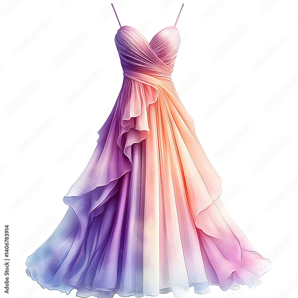 Obraz premium a bridesmaids dress in watercolor style isolated on a transparent background