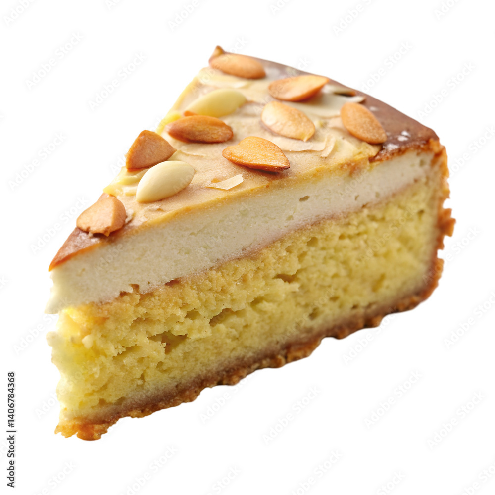 Almond cake slice isolated on transparent background Almond cake slice isolated on transparent background
