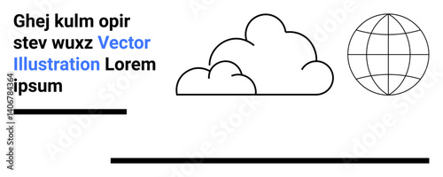 Cloud graphic, globe, and horizontal lines with sample text in modern style. Ideal for technology, global connectivity, innovation, networking, education, media simple landing page