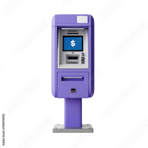 Isolated purple atm machine with dollar sign display on white background photo