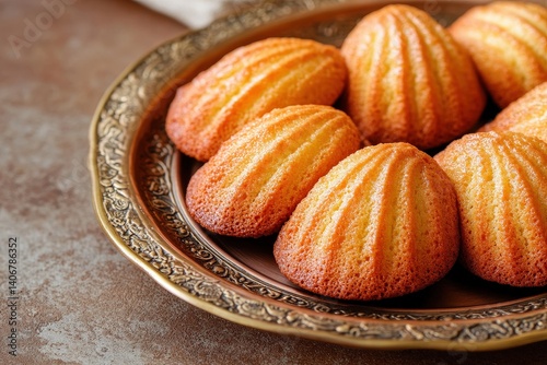Wallpaper Mural Golden-brown, fluted madeleines arranged on a decorative tray. Torontodigital.ca