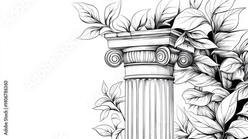 Column with Leaves and Vines Design