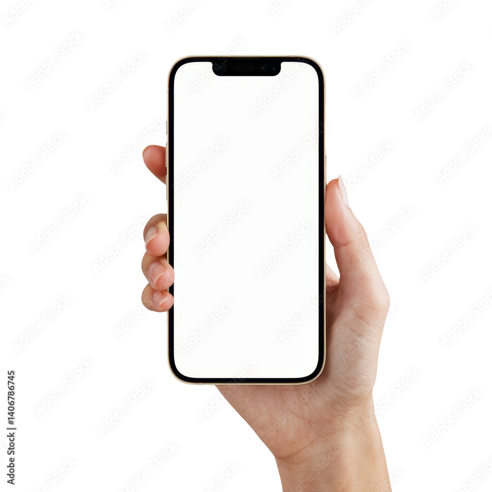 smartphone in hand, isolated on white background