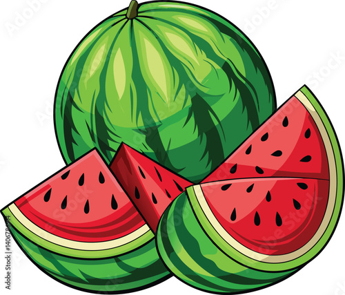 water melon vector illustration, Cartoon Illustration of watermelon fruit vector art, graphics