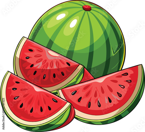 water melon vector illustration, Cartoon Illustration of watermelon fruit vector art, graphics