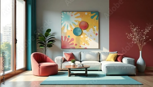 Elegant geometric shapes repeat in a calming, minimalist interior design pattern , pattern, digital