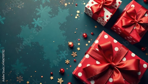 Elegant gift boxes, ribbon bows, festive pattern, elegant, purple, illustration