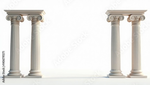 Elegant Roman columns against a stark white backdrop , ancient, pillars