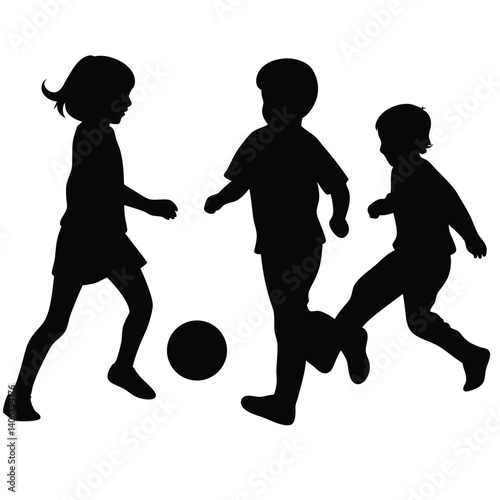 Silhouette of Children Playing with Ball on Transparent Background, Active Playtime