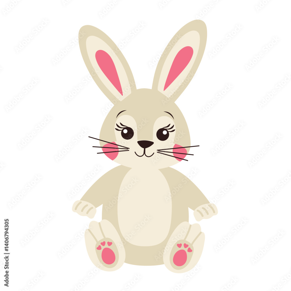 Fototapeta premium Soft toy bunny on white background. Vector illustration of plush baby toy. Gift