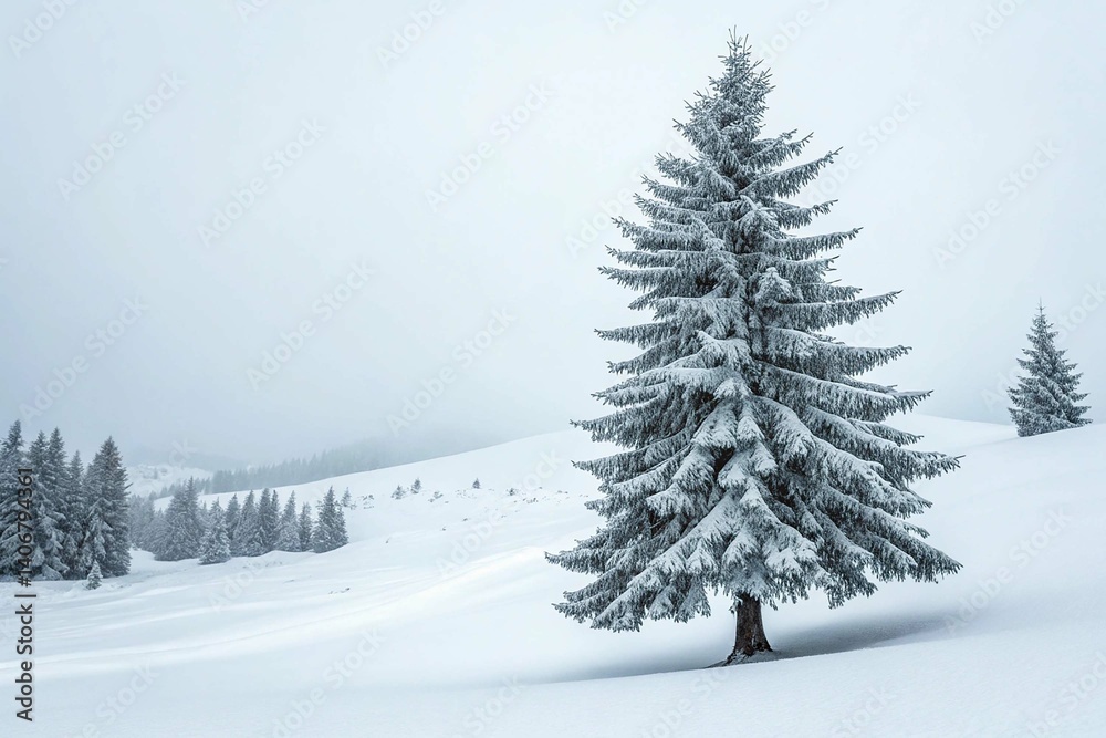 Obraz premium Snowy Evergreen Tree in Winter Wonderland on white background