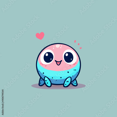 Cute pastel blue and pink baby monster with big eyes