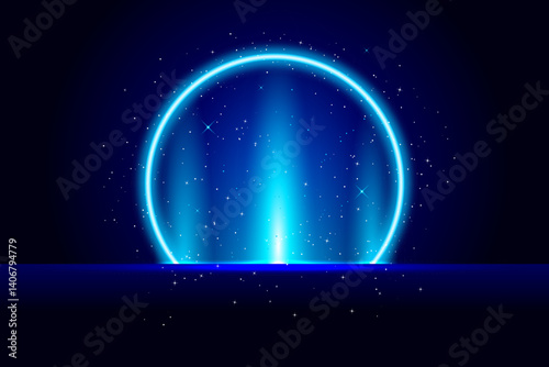 Abstract luminous teleportation portal made of glowing circle and sparkles with blue radiance. Perfect for sci-fi, fantasy, or tech-themed projects. Blue tech fantastic game portal with light effect.
