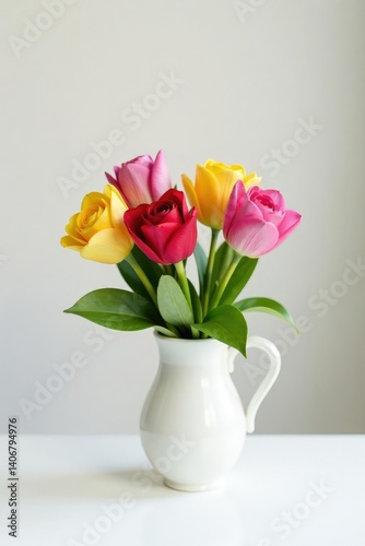 Freshly picked flowers in a simple vase on white, minimalist, arrangement, simple