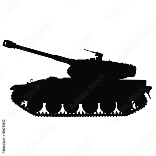 Silhouette of Heavy Military Tank with Gun Turret on Transparent Background