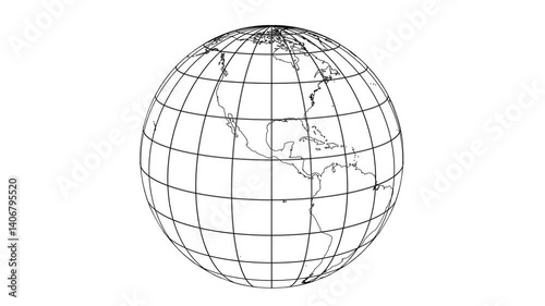 Globe animation, world globe animation with Grid Lines,  animated globe in line style on transparent background