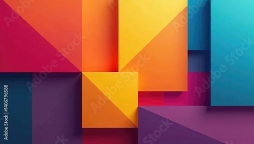 Geometric abstract shapes, vibrant color blocks, modern style , repeating, graphics, abstract