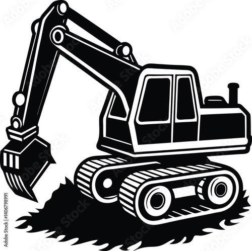 Excavator Silhouette Illustration Black Vector