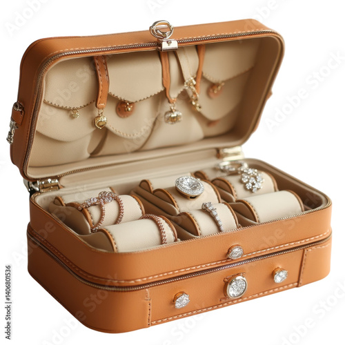 Jewelry organizer with multiple compartments for rings and pendants displayed elegantly