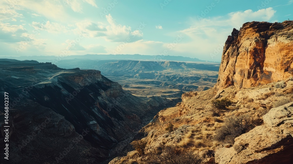 Fototapeta premium Scenic View of a Vast Canyon Under a Blue Sky