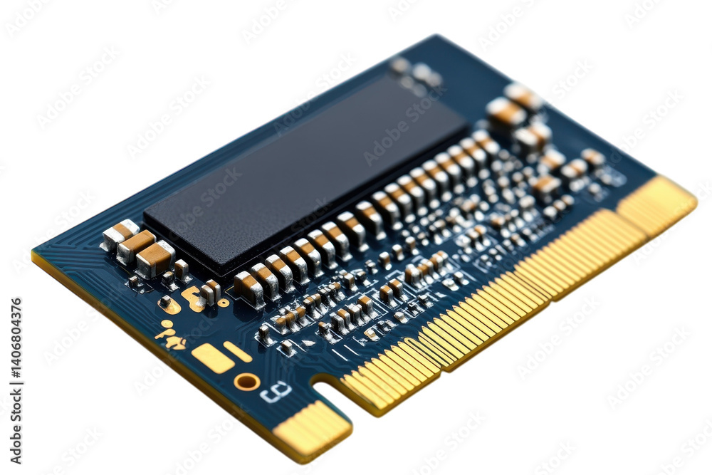 Close-up view of a computer memory module on a white background Close-up view of a computer memory module on a white background