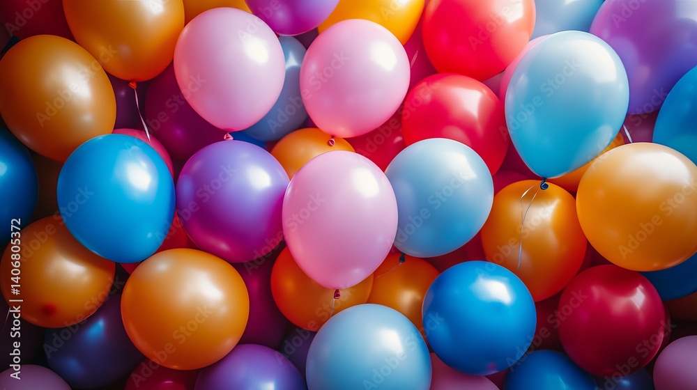 A vibrant collection of colorful balloons in various shades filling the entire frame with festive cheer A vibrant collection of colorful balloons in various shades filling the entire frame with festive cheer