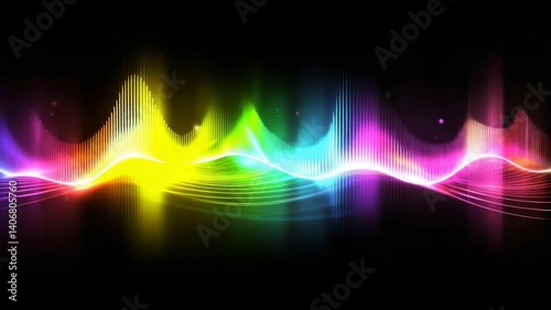 Vibrant Audio Spectrum Visualization with Dynamic Wavelengths on a Dark Backdrop