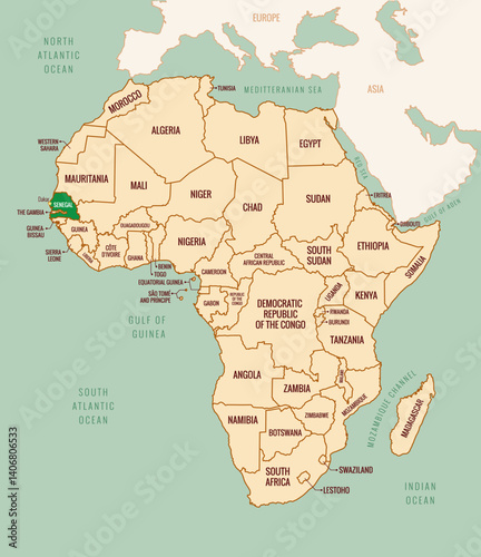 Senegal Map Outline Vector Art Editable EPS Geography Illustration