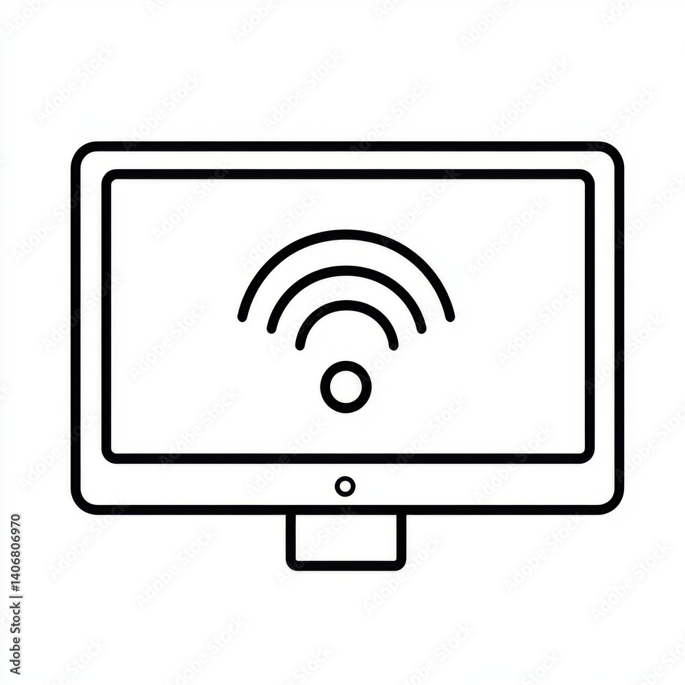Black flat vector icon of smart TV with WiFi symbol, entertainment device isolated on white background Black flat vector icon of smart TV with WiFi symbol, entertainment device isolated on white background