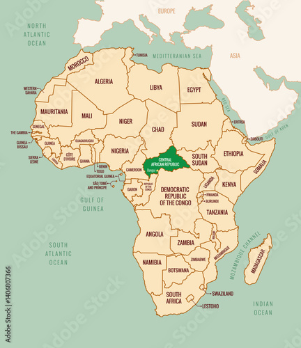 Map of Central African Republic Inspired Design Vector Art Geometric Shapes and Patterns EPS