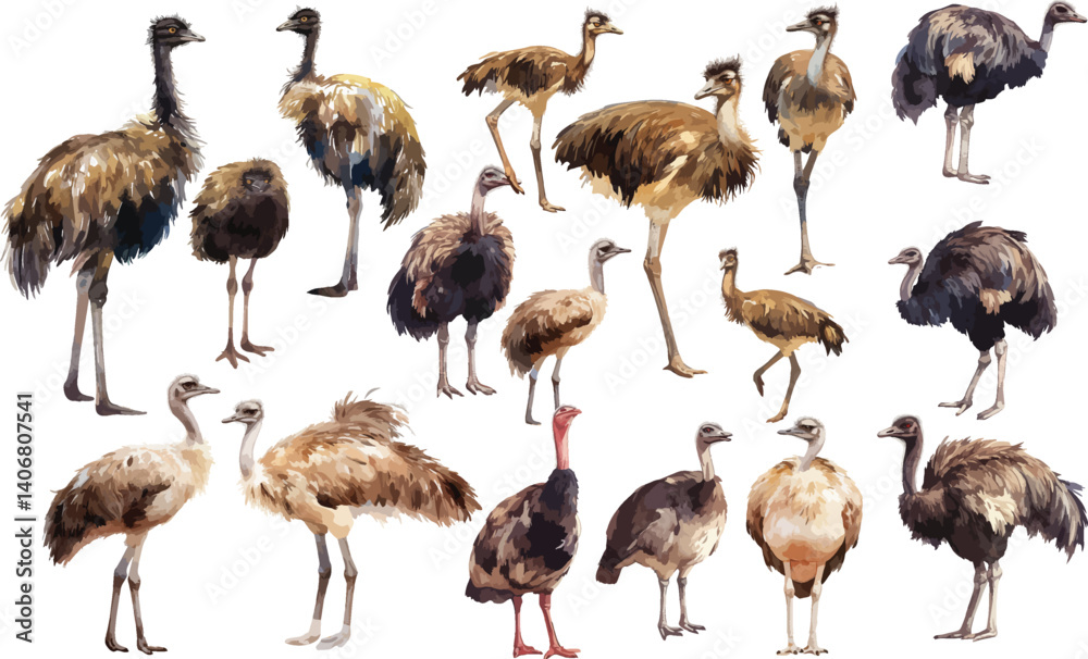 Fototapeta premium emu watercolor clipart