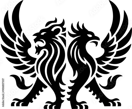 Tribal Tattoo Design with Lion and Eagle