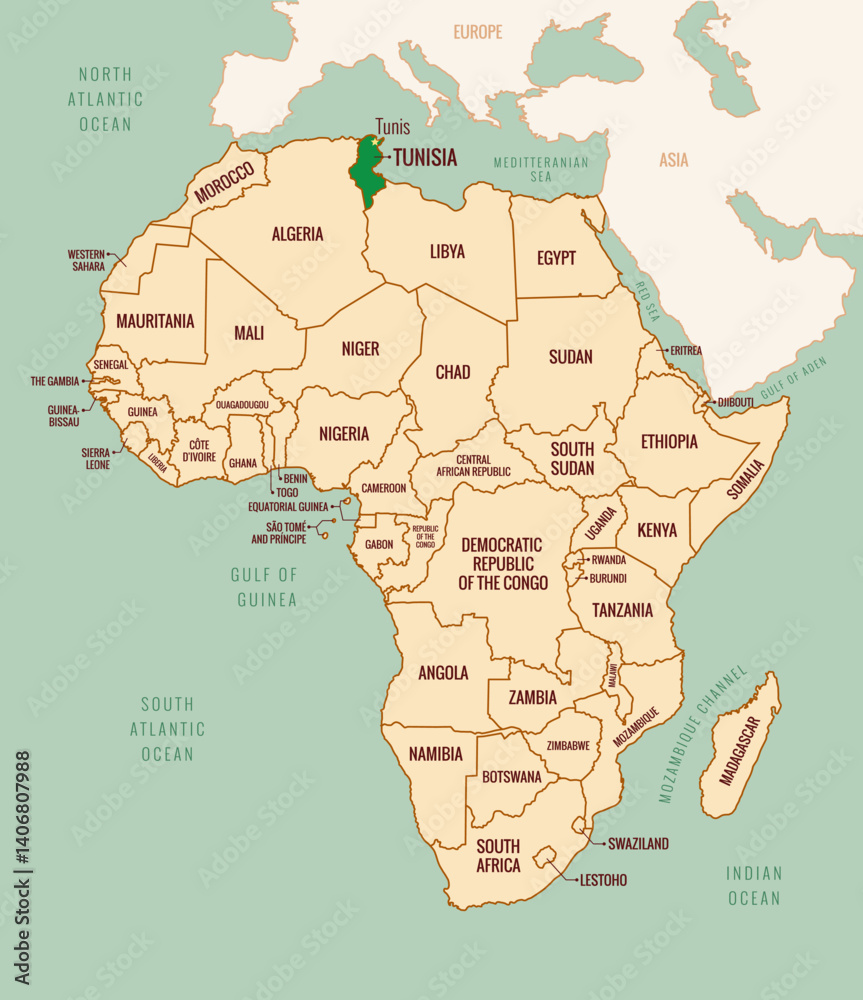 Obraz premium Tunisia Map Outline Vector Art Illustration for Geographical Projects