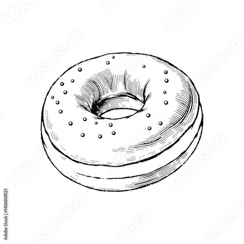 Vector engraving style illustration of a donut