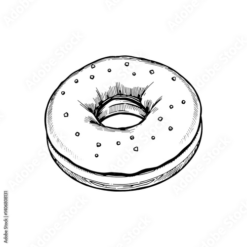 Vector engraving style illustration of a donut