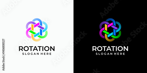 Colorful hexagon rotation vector logo design with modern, simple, clean and abstract style. Icon for business, technology and personal branding.
