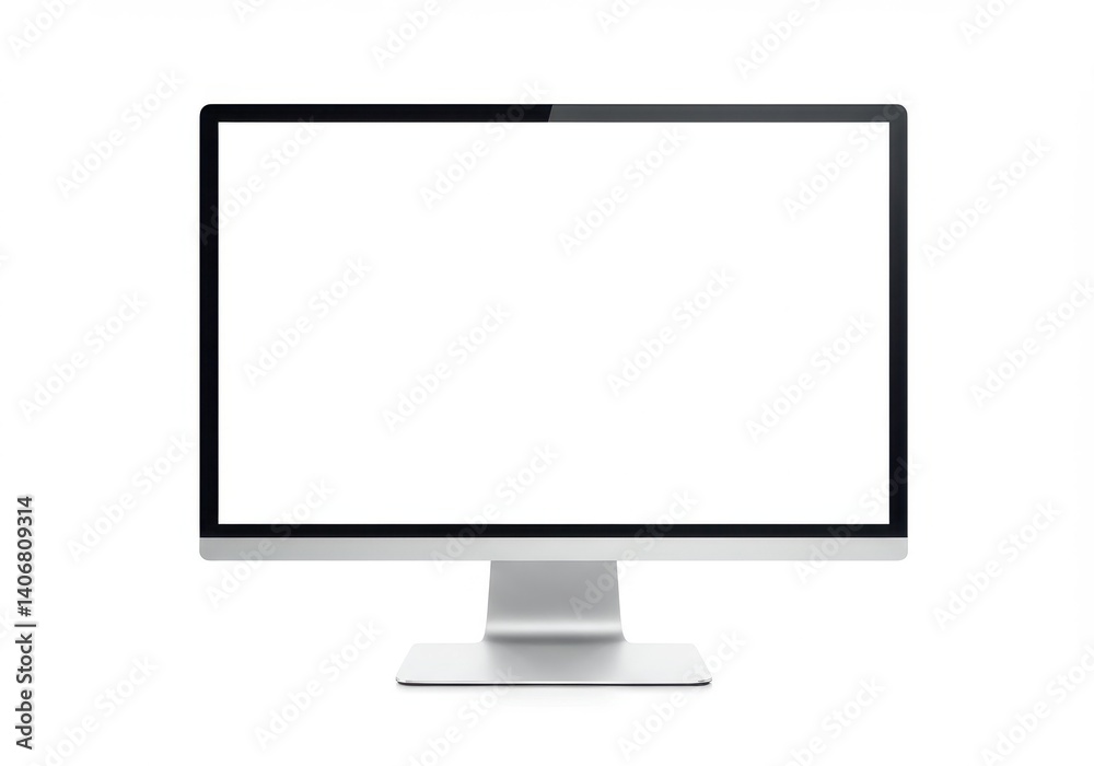 Computer monitor with a blank white screen displayed on a white background in a studio setting Computer monitor with a blank white screen displayed on a white background in a studio setting