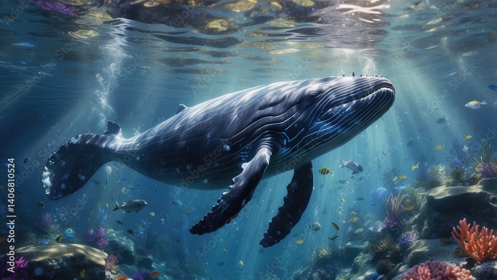 Fototapeta premium A large whale gracefully swims underwater