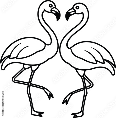 Two Flamingos Facing Each Other – Stylized Line Art Bird Illustration