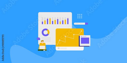 Business analyst with laptop analysing online data, financial report, market research and investment ROI insights.